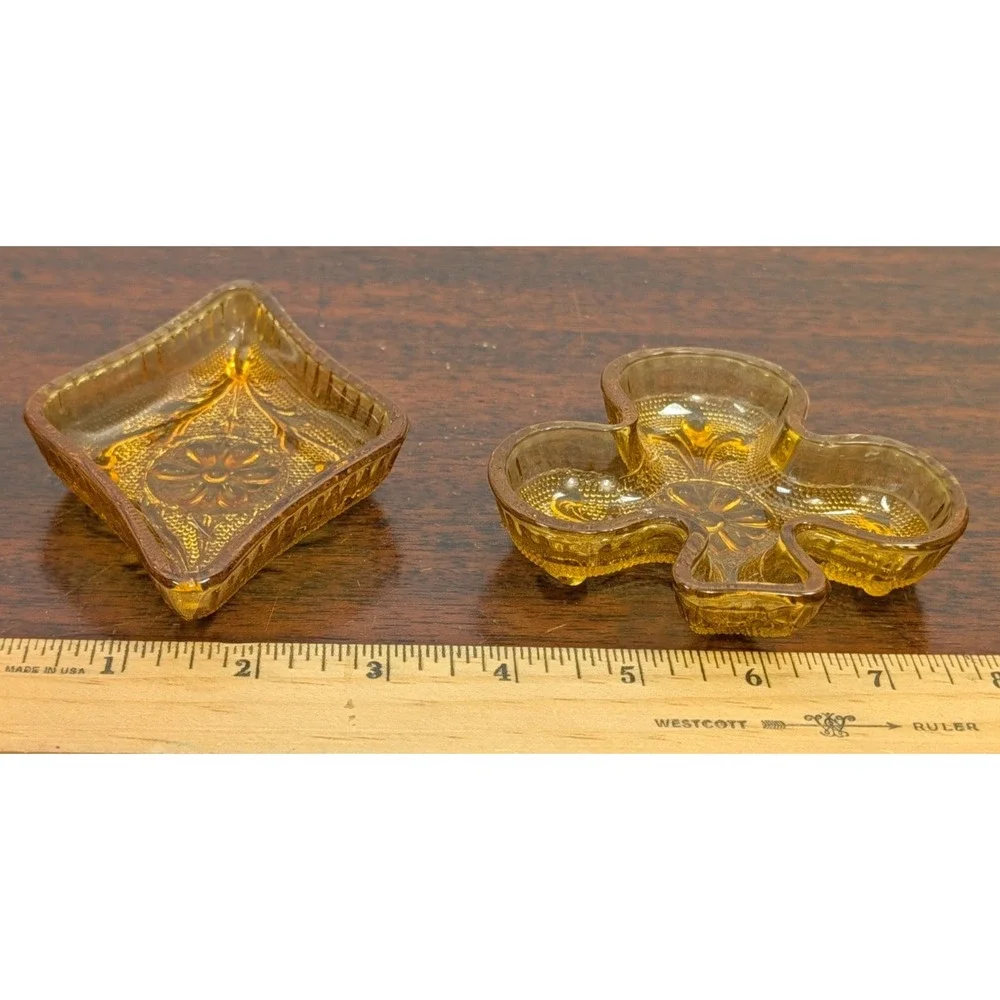 Indiana Glass Tiara Amber Card Suit Dishes Club Diamond Sandwich MCM Vintage
